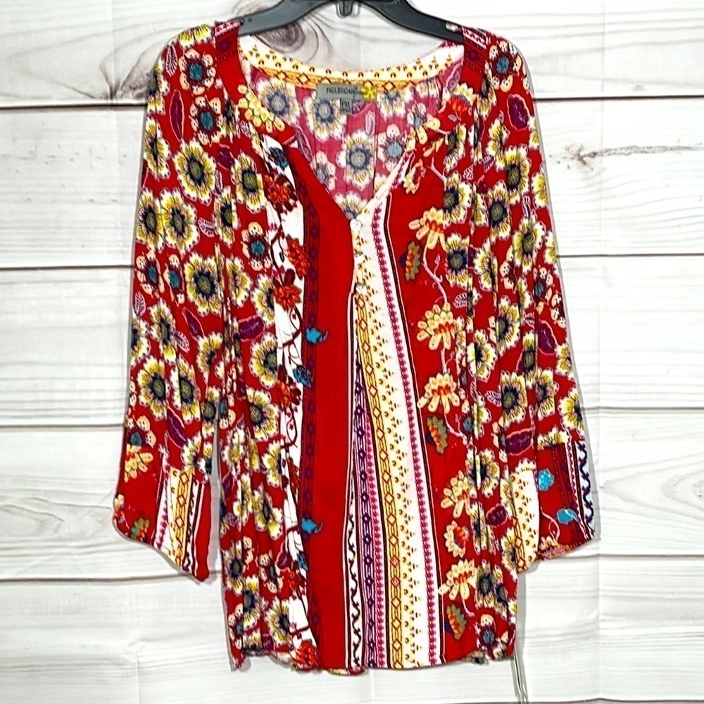 NWT Figueroa & Flower Floral Cherry Boho Top Size PXL - Picture 5 of 10